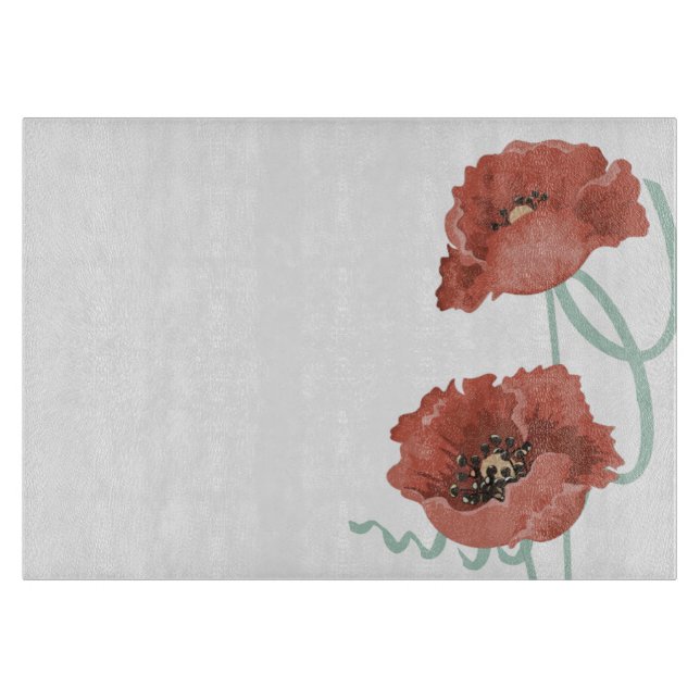 Red Peonies Glass Cutting Board (Front)