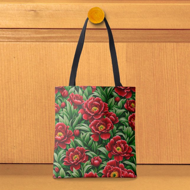 Red Peonies Tote Bag (Tote bag with red peonies)