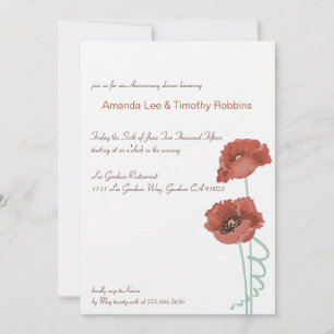 Red Peonies Wedding Anniversary Party Invite