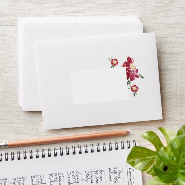 Red Peonies Wedding  Envelope (Stacked)