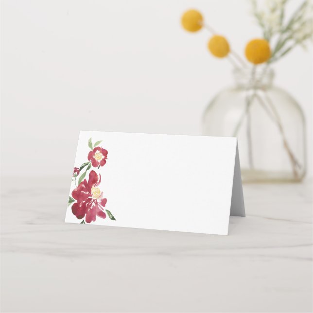 Red Peonies Wedding Place Card (Front)