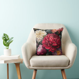 Red Peony and Gorgeous Flowers Throw Pillow