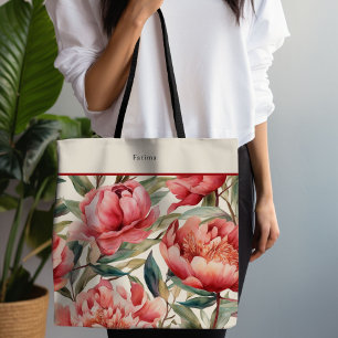 Red Peony Bold Floral Tote Bag