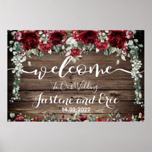 Red Peony Epiphany Wedding 24 x 36 Welcome Sign
