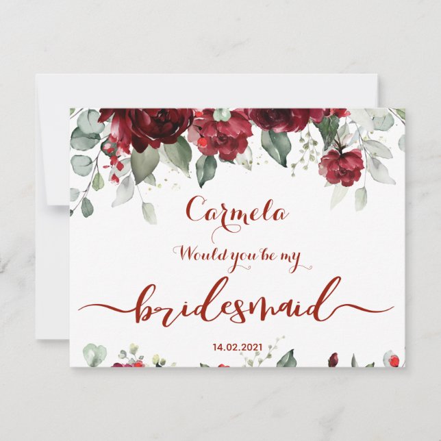 Red Peony Epiphany Wedding Bridesmaid Ask Card (Front)