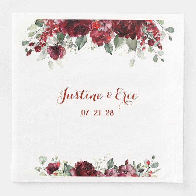 Red Peony Epiphany Wedding Napkin (Front)