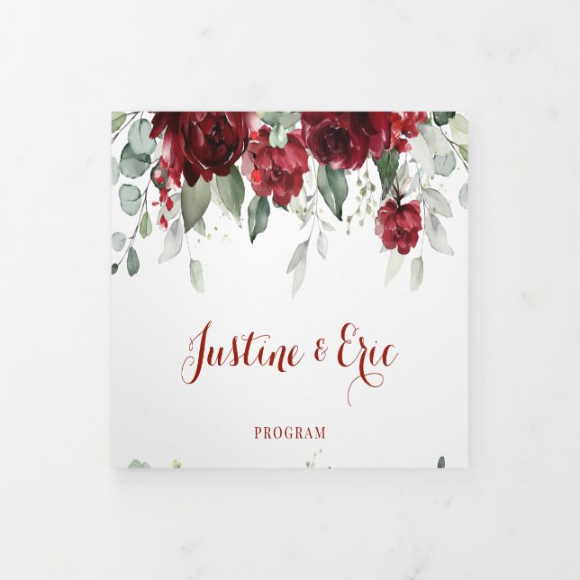 Red Peony Epiphany Wedding Program Trifold Card (Cover)