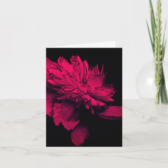 Red Peony Floral Art Customisable Note Card (Front)