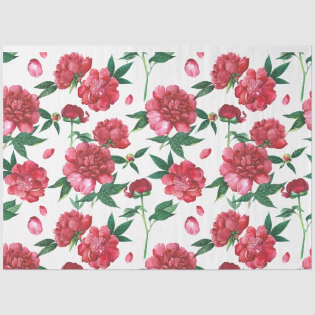  Red peony floral decoupage  Tissue Paper (Front)