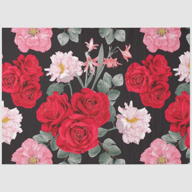 Red peony floral decoupage tissue paper (Front)