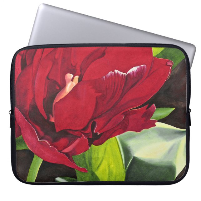 Red Peony Floral Laptop Sleeve (Front)