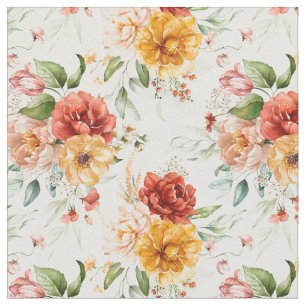 Red Peony Flower Bouquet Pattern Fabric