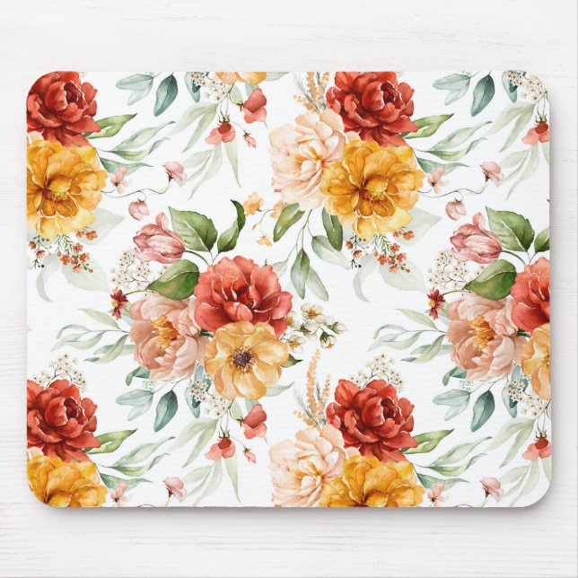 Red Peony Flower Bouquet Pattern Mouse Pad (Front)