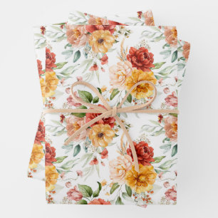Red Peony Flower Bouquet Pattern Wrapping Paper Sheet