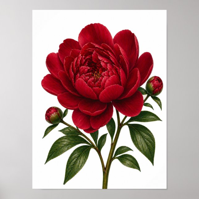 Red Peony Flower Front View Poster (Front)