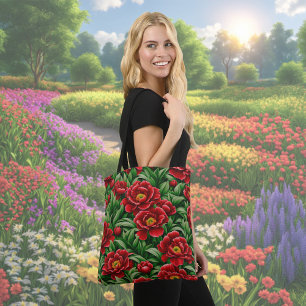 Red Peony Flower Tote Bag