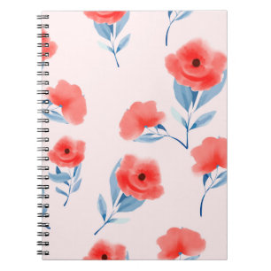 Red peony flowers seamless pattern notebook