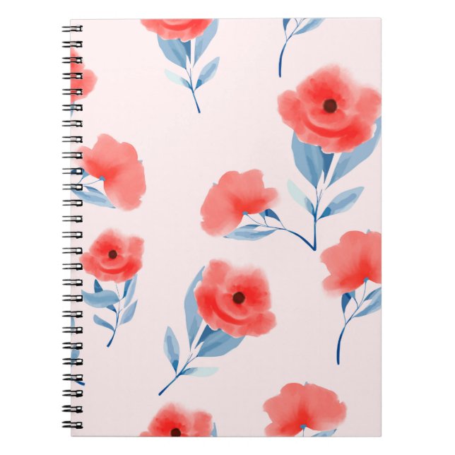 Red peony flowers seamless pattern notebook (Front)