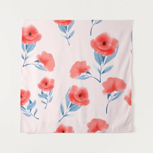 Red peony flowers seamless pattern tapestry (Front)