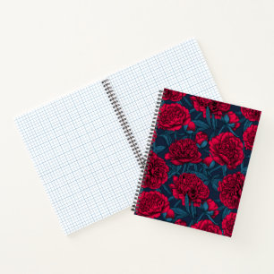 Red peony garden on dark blue notebook