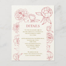 Red Peony Line Drawing Wedding Invitation, Details