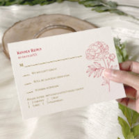 Red Peony Line Drawing Wedding Invitation, 