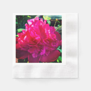 Red Peony Napkins, Coined Cocktail Paper Napkins