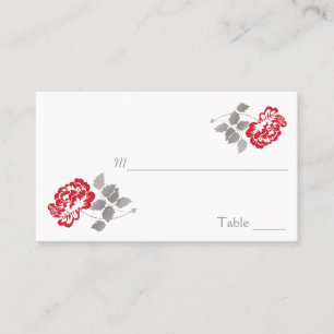 Red Peony on White with Taupe Placecards