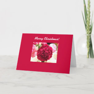 Red Peony Peonies Flower Merry Christmas Card