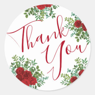 Red Peony & Rose Floral Wedding Classic Round Sticker