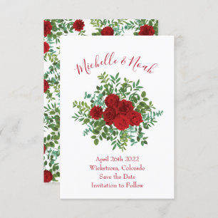 Red Peony & Rose Floral Wedding Invitation