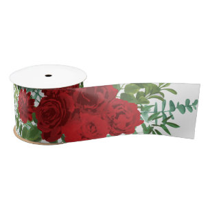 Red Peony & Rose Floral Wedding Satin Ribbon