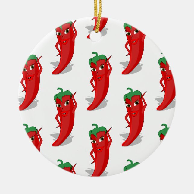 Red Pepper Diva Cartoon Pattern Ceramic Tree Decoration (Front)