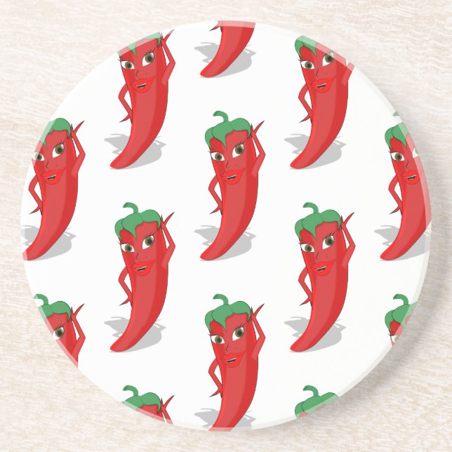 Red Pepper Diva Cartoon Pattern Coaster (Front)