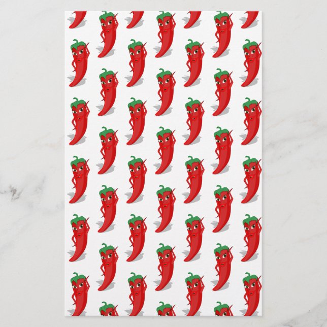 Red Pepper Diva Cartoon Pattern Stationery (Front)