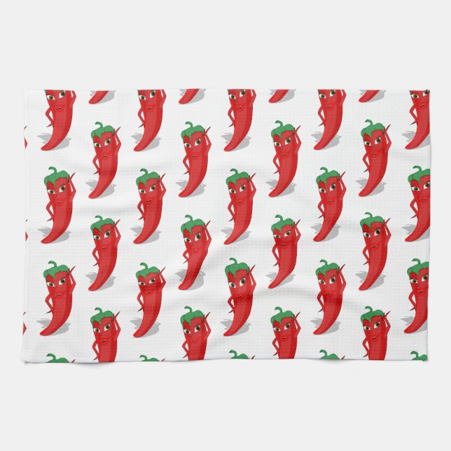 Red Pepper Diva Cartoon Pattern Tea Towel (Horizontal)