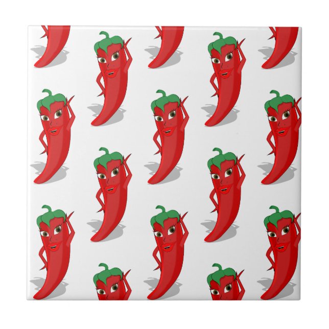 Red Pepper Diva Cartoon Pattern Tile (Front)