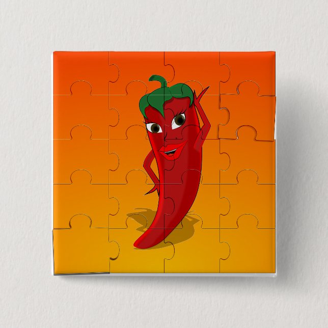 Red Pepper Diva Jigsaw Puzzle 15 Cm Square Badge (Front)