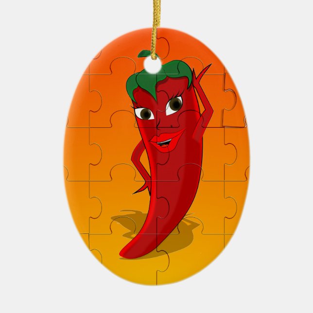 Red Pepper Diva Jigsaw Puzzle Ceramic Tree Decoration (Front)