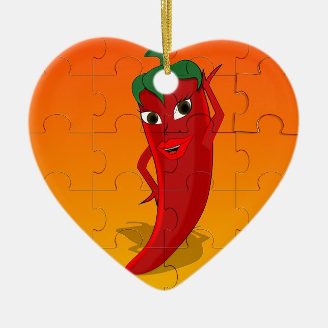 Red Pepper Diva Jigsaw Puzzle Ceramic Tree Decoration (Front)