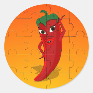 Red Pepper Diva Jigsaw Puzzle Classic Round Sticker