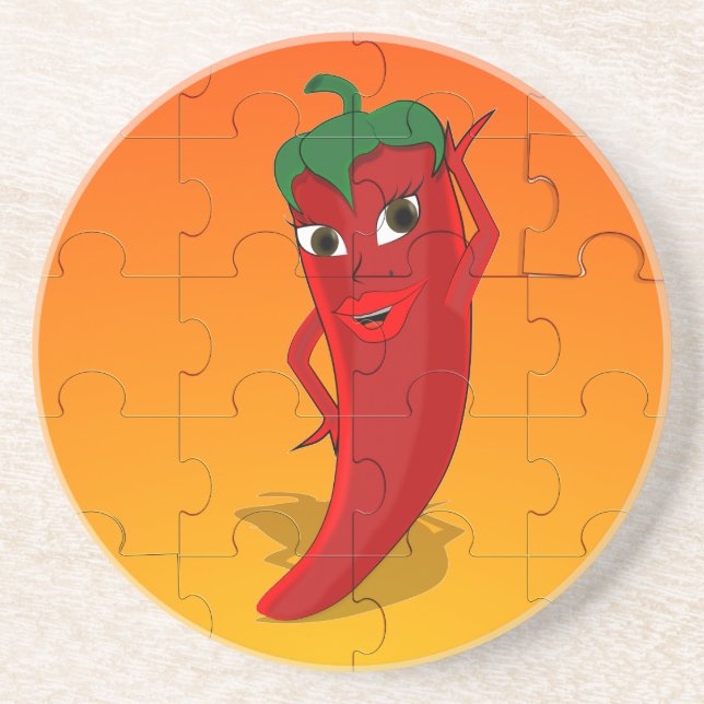 Red Pepper Diva Jigsaw Puzzle Coaster (Front)