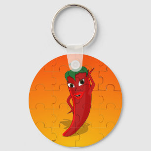 Red Pepper Diva Jigsaw Puzzle Key Ring