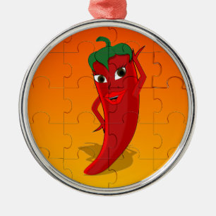 Red Pepper Diva Jigsaw Puzzle Metal Tree Decoration