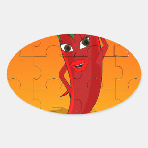 Red Pepper Diva Jigsaw Puzzle Oval Sticker