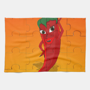 Red Pepper Diva Jigsaw Puzzle Tea Towel