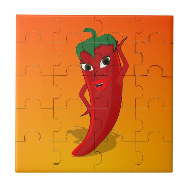 Red Pepper Diva Jigsaw Puzzle Tile (Front)