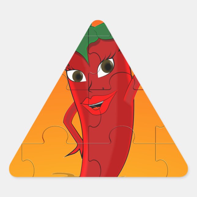 Red Pepper Diva Jigsaw Puzzle Triangle Sticker (Front)