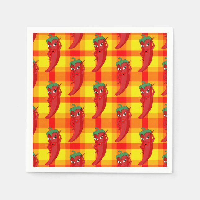 Red Pepper Diva Orange Yellow Plaid Pattern Napkin (Front)