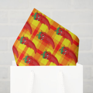 Red Pepper Diva Orange Yellow Plaid Pattern Tissue Paper